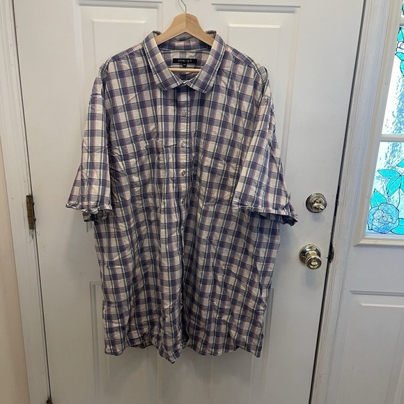 Synrgy Other - Synrgy Button Up Shirt Mens 4XLT Short Sleeve Blue Pink‎ Plaid